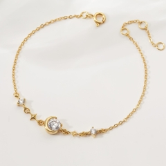 Vòng Tay Bạc 925 Hình Trăng Sao Đính Đá Moon Star Bracelet - VCB34