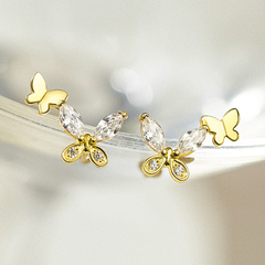 (1 cái) Hoa Tai Nụ Bạc 925 Bướm Đôi Đính Đá Dainty Butterfly-VSE06-L