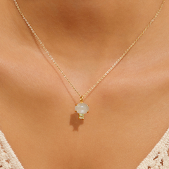 Dây Chuyền Bạc 925 Mặt Tròn Đính Đá Ngọc Hải Lam Aquamarine Tự Nhiên - VSN507
