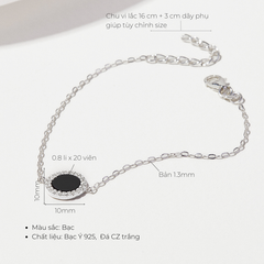 Vòng Tay Bạc 925 Đính Đá Đen Tự Nhiên Black Onyx Halo - VUB500