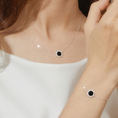 Dây Chuyền Bạc 925 Đính Đá Đen Tự Nhiên Tròn Black Onyx Halo - VUN500