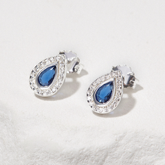 (1 Cái) Hoa Tai Bạc 925 Dáng Nụ Giọt Nước Đính Đá Xanh Sapphire Chic Stud - VUE500-L