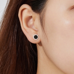 Hoa Tai Bạc 925 Dáng Nụ Tròn Đính Đá Đen Tự Nhiên Black Onyx Halo - VUE503