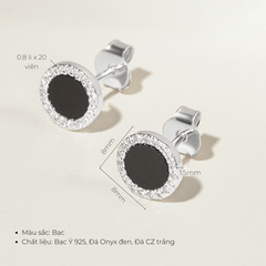 Hoa Tai Bạc 925 Dáng Nụ Tròn Đính Đá Đen Tự Nhiên Black Onyx Halo - VUE503