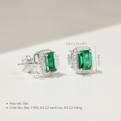 Hoa Tai Bạc 925 Đính Đá Chủ Xanh Lục Chữ Nhật Chic Button - VUE505