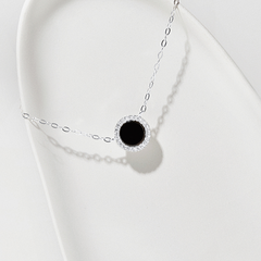 Dây Chuyền Bạc 925 Đính Đá Đen Tự Nhiên Tròn Black Onyx Halo - VUN500