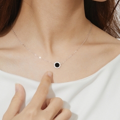 Dây Chuyền Bạc 925 Đính Đá Đen Tự Nhiên Tròn Black Onyx Halo - VUN500