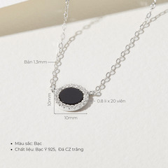 Dây Chuyền Bạc 925 Đính Đá Đen Tự Nhiên Tròn Black Onyx Halo - VUN500