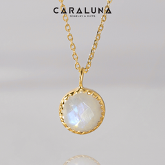 Dây Chuyền Bạc 925 Mặt Tròn Đá Rainbow Moonstone - VUN509