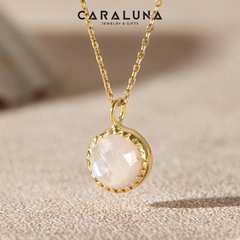 Dây Chuyền Bạc 925 Mặt Tròn Đá Rainbow Moonstone - VUN509