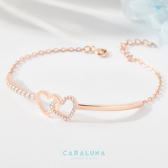 Kiềng Tay Bạc 925 Hai Trái Tim Đính Đá Gắn Kết Tình Yêu - Heart To Heart - VYB33
