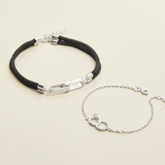( Một Cặp ) Lắc Tay Bạc 925 Vòng Tròn Gắn Kết Và Lắc Tay Bạc 925 Charm Nhẫn Đôi Đính Đá VYB66 - LDB28