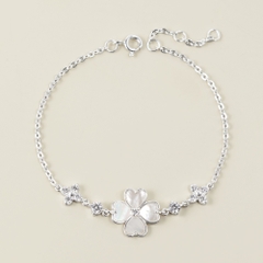 Quà Tặng 8/3 Lắc Tay Bạc 925 Cỏ 4 Lá Trái Tim Trai Xà Cừ - VYB75