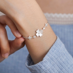 Quà Tặng 8/3 Lắc Tay Bạc 925 Cỏ 4 Lá Trái Tim Trai Xà Cừ - VYB75