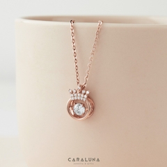 Quà Tặng 8/3 Dây Chuyền Bạc 925 Vương Miện Đá Nhảy Hàn Quốc My Queen - Mặt Tròn Vương Miện - VYN13