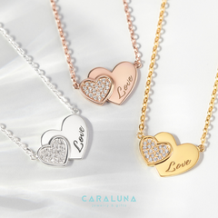 Dây Chuyền Bạc 925 Hai Trái Tim Đính Đá Khắc Chữ Love - Heart To Heart - VYN37