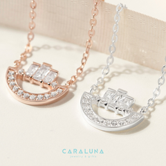 Dây Chuyền Bạc 925 Thuyền Trăng Đính Đá Chữ Nhật Moon Love - VYN41