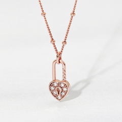 Dây Chuyền Đôi Cho Nữ Bạc 925 Ổ Khóa Trái Tim Đính Đá Heart Lock - VYN58 *