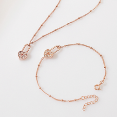 Dây Chuyền Đôi Cho Nữ Bạc 925 Ổ Khóa Trái Tim Đính Đá Heart Lock - VYN58 *