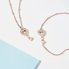 Dây Chuyền Đôi Cho Nữ Bạc 925 Chìa Khóa Trái Tim Heart Lock - VYN59 *