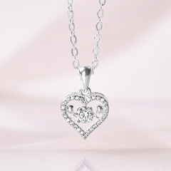 Quà Tặng 8/3 Dây Chuyền Bạc 925 Trái Tim Đá Nhảy Đính Đá Viền Stone Bling Heart - VYN60