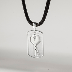 Dây Chuyền Đôi Cho Nam Bạc 925 Hình Chìa Khóa Dây Da Cho Nam Heart Lock - VYN69 *