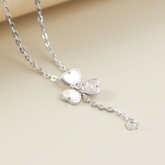 Quà Tặng 8/3 Dây Chuyền Lariat Bạc 925 Cỏ 4 Lá Trái Tim Trai Xà Cừ Đính Đá Giọt Nước - VYN75