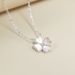 Quà Tặng 8/3 Dây Chuyền Bạc 925 Cỏ 4 Lá Trái Tim Trai Xà Cừ - VYN80