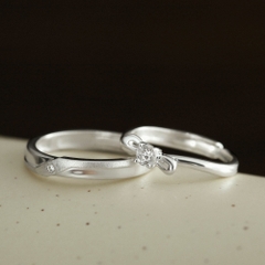 (Một cặp) Nhẫn Đôi Freesize Bạc 925 Đính Đá Chìm Và Nhẫn Nơ Đính Đá VYR24 - VYR25