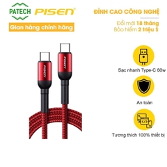 Dây sạc nhanh Pisen Dual Type-C (Type-C to Type-C) Wine Glass Style Data 1000mm, 60W (LS-TC05-1000), Hàng chính hãng