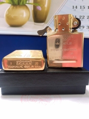 Bật lửa Zippo Mỹ 204B Brushed Brass , Khắc ăn mòn 2 Mặt Bảng Mộc Đáy Zippo, Hàng chính hãng