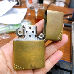 Bật lửa Zippo Mỹ Brass  Vintage đầu bằng đít bằng, mộc đáy ngược Pat 2032695, sản xuất 1989, Hàng chính hãng