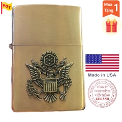 Bật lửa, hộp quẹt Zippo Mỹ Brush Brass Eblem logo Quân Sự Mỹ, Hàng chính hãng
