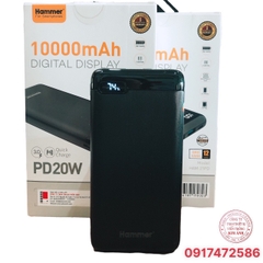 Sạc dự phòng Hammer (H21) 10.000 mAh, Sạc nhanh QC 3.0, PD 20w, màn hình LCD hiển thị pin - Hàng chính hãng