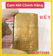 Bật lửa Zippo Mỹ  Brushed Brass Khắc ăn mòn chủ đề Sư Tử Mắt Hoa, mã 204B, Hàng chính hãng