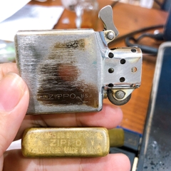 Bật lửa Zippo Mỹ Brass  Vintage đầu bằng đít bằng, mộc đáy ngược Pat 2032695, sản xuất 1989, Hàng chính hãng