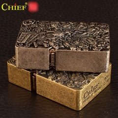 Bật lửa, hộp quẹt Chief đắp nổi 2 mặt Cửu Long Tài Lộc, Hàng loại 1 vỏ bằng đồng