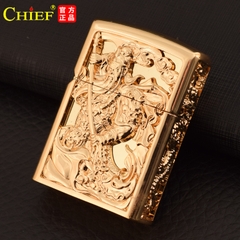 Hộp quẹt, bật lửa Chief đồng nguyên chất chủ đề Quan Công, hàng cao cấp vỏ bằng đồng