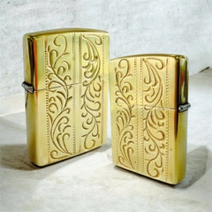 BẬT LỬA ZIPPO MỸ CHU NIÊN BRASS ĐỒNG, KHẮC ĂN MÒN HOA VĂN Ý 2 MẶT - CHU NIÊN 32-91
