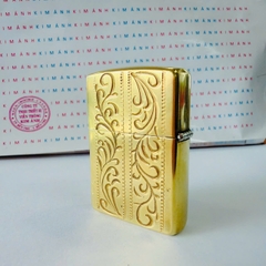 BẬT LỬA ZIPPO MỸ CHU NIÊN BRASS ĐỒNG, KHẮC ĂN MÒN HOA VĂN Ý 2 MẶT - CHU NIÊN 32-91