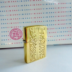 BẬT LỬA ZIPPO MỸ CHU NIÊN BRASS ĐỒNG, KHẮC ĂN MÒN HOA VĂN Ý 2 MẶT - CHU NIÊN 32-91