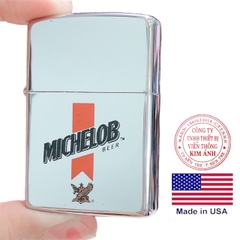 Bật lửa Zippo Mỹ Chrome xước ngang, Khắc ăn mòn đổ sơn MICHELOB, sản xuất 1993, Hàng chính hãng