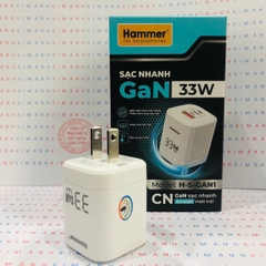 Củ sạc nhanh Hammer GaN ( H-S-GAN1) công suất 33W có 2 cổng sạc USB + C , Check Qr hàng chính hãng bảo hành 12 tháng