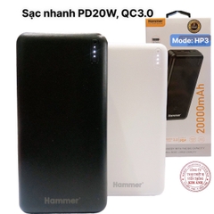 Pin sạc dự phòng Hammer  ( HP3 ) 20.000 mAh, sạc nhanh QC 3.0, PD 20w, Hàng chính hãng