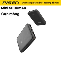 Sạc Dự Phòng Pisen Mini 5000mAh (Type-C, 2xUSB Smart )- Ultra Slim, Hàng chính hãng