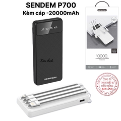 Sạc dự phòng SENDEM P700 10000mAh, màn hình LCD, kèm cáp sạc nhanh Type C, I (L ) , Micro, USB, Hàng chính hãng
