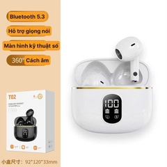 Tai nghe Bluetooth 5.3 TWS Stereo T02, cảm biến âm thanh,  Có màn hình kỹ thuật số, hộp sạc dữ trữ pin