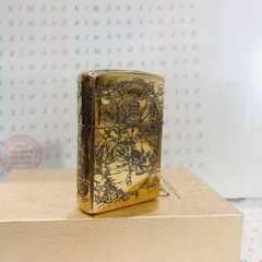 Bật lửa, hộp quẹt CHIEF chủ đề khắc laser 1 mặt Thần Tài, 1 mặt Quan Công, Kim Ánh nhập hàng chính hãng vỏ bằng đồng