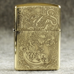 Bật lửa Zippo Mỹ 204B Brushed Brass, Khắc ăn mòn 5 mặt Chủ đề Tỳ Hưu, Hàng chính hãng