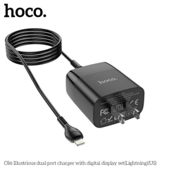 TypeC - Bộ Sạc Nhanh Hoco C86 - 2,4A cổng TypeC , có đèn Led hiển thị Ampe, Sạc cùng lúc 2 thiết bị, Hàng chính hãng